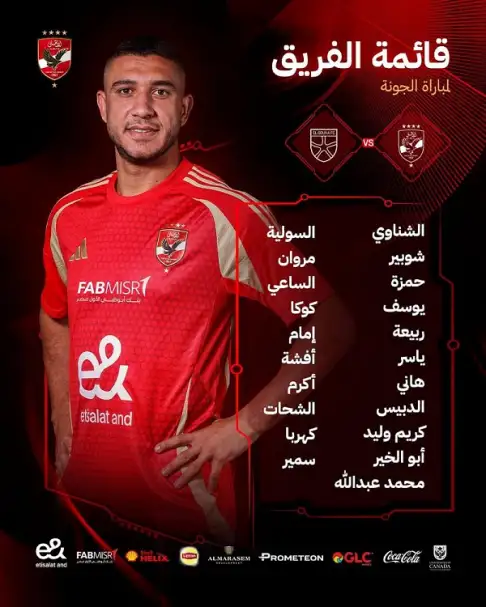 قائمة الأهلي لمواجهة الجونة في الدوري المصري الممتاز لكرة القدم